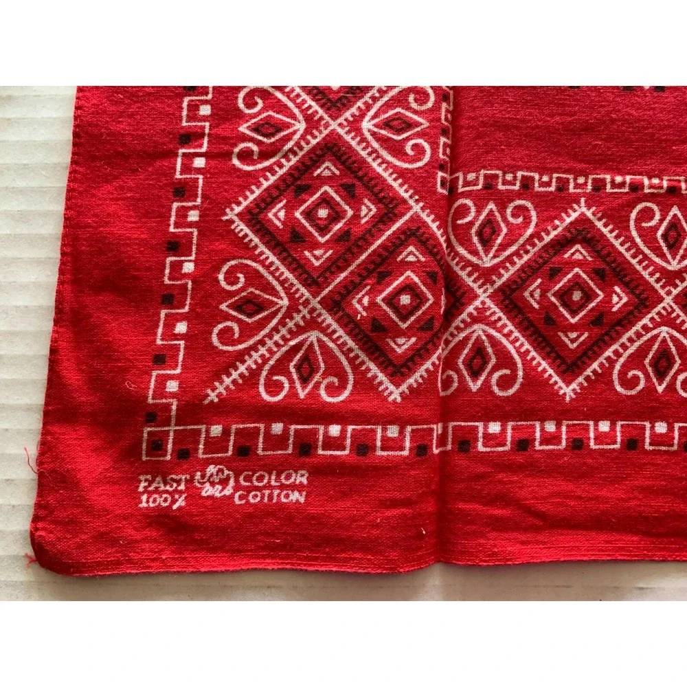 Vintage Red Bandana Fast Color Elephant Trunk Up 100% Cotton Geometric Biker
